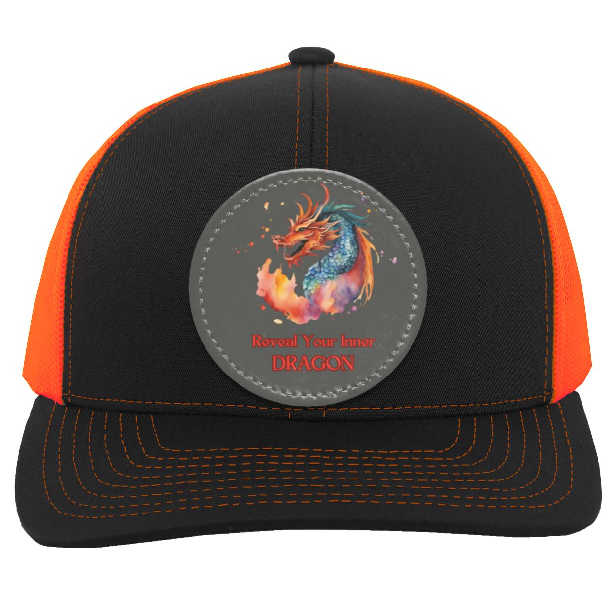 "Reveal Your Inner Dragon" Trucker Snap Back with Dark Gray Vegan Leather Patch