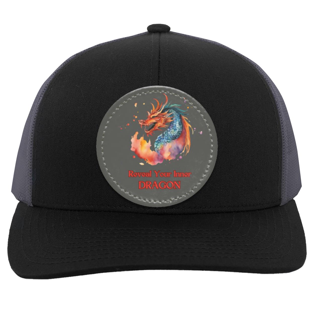 "Reveal Your Inner Dragon" Trucker Snap Back with Dark Gray Vegan Leather Patch