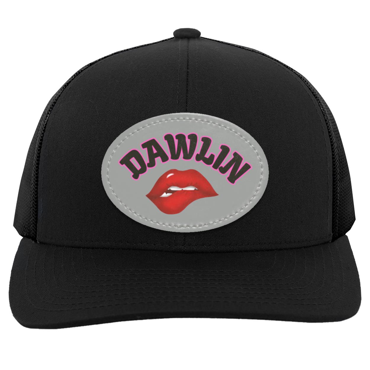 "Dawlin" Trucker SnapBack Hat with Oval Gray Vegan Leather Patch