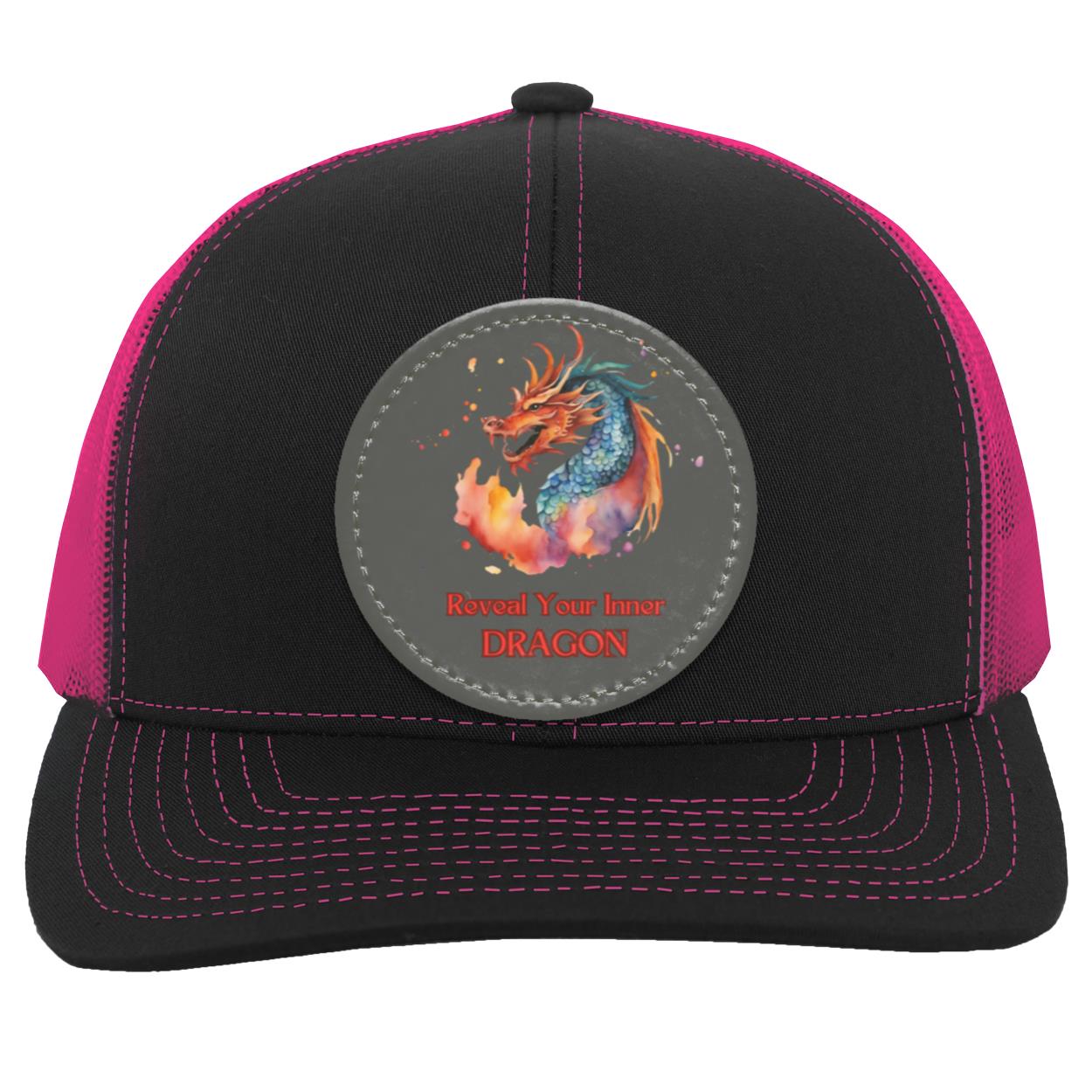 "Reveal Your Inner Dragon" Trucker Snap Back with Dark Gray Vegan Leather Patch