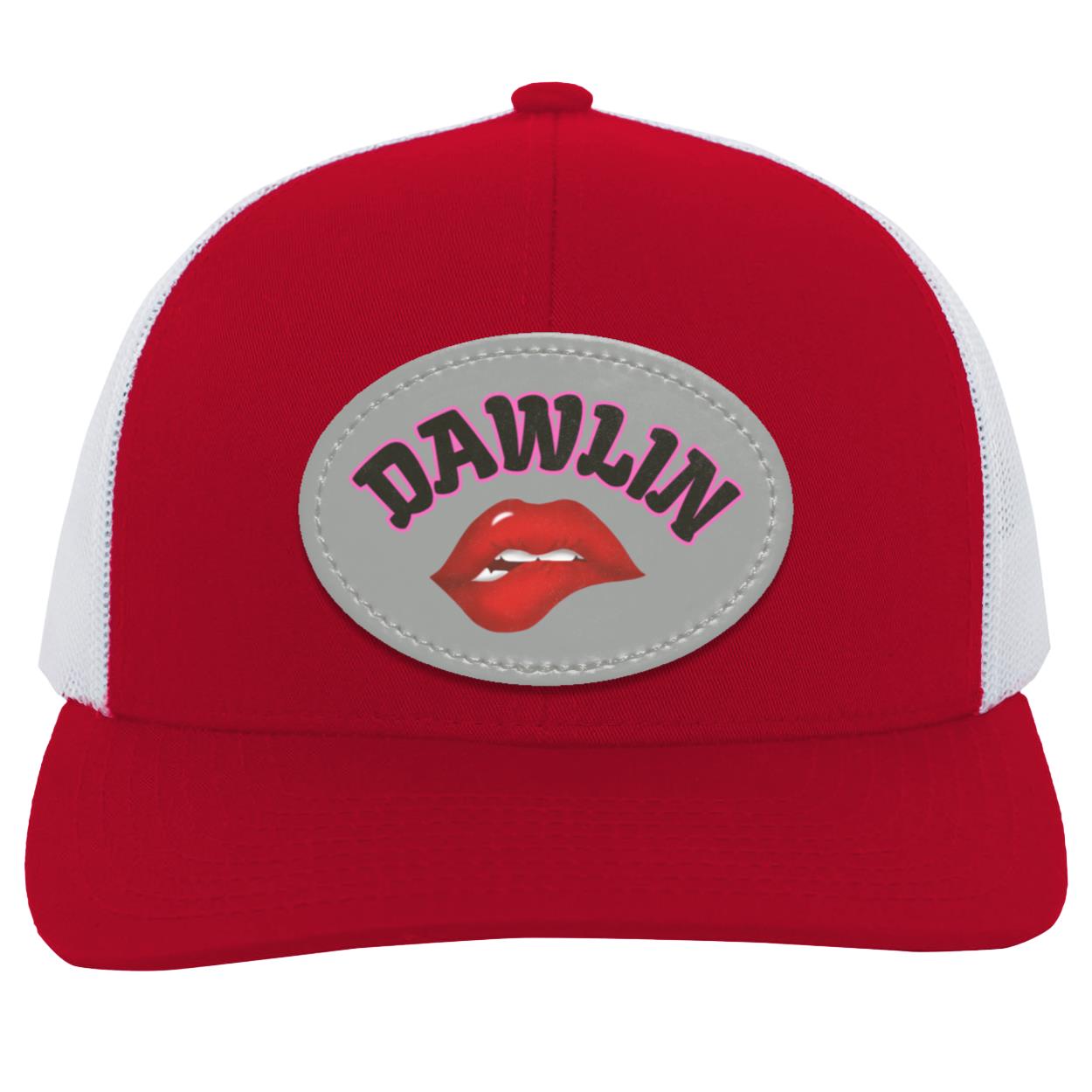 "Dawlin" Trucker SnapBack Hat with Oval Gray Vegan Leather Patch