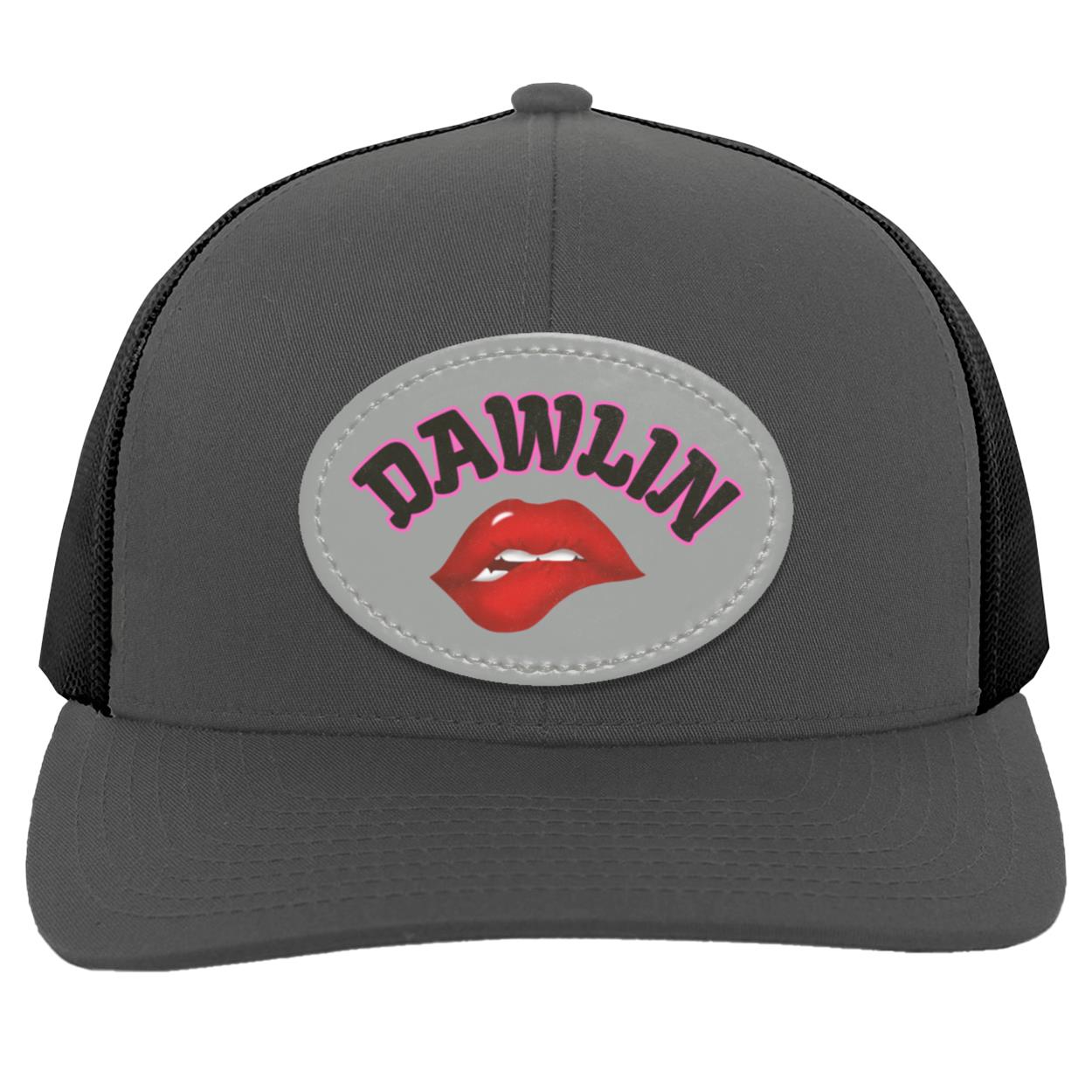 "Dawlin" Trucker SnapBack Hat with Oval Gray Vegan Leather Patch