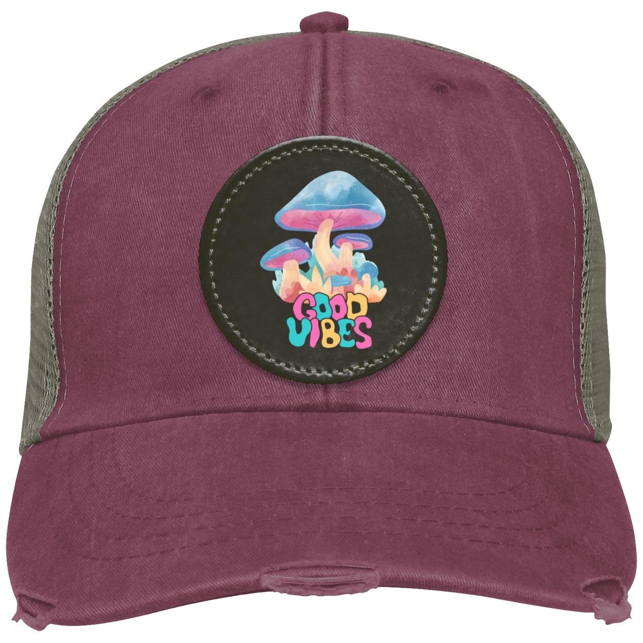 "Good Vibes" Distressed Ollie Cap with Black Circle Vegan Patch