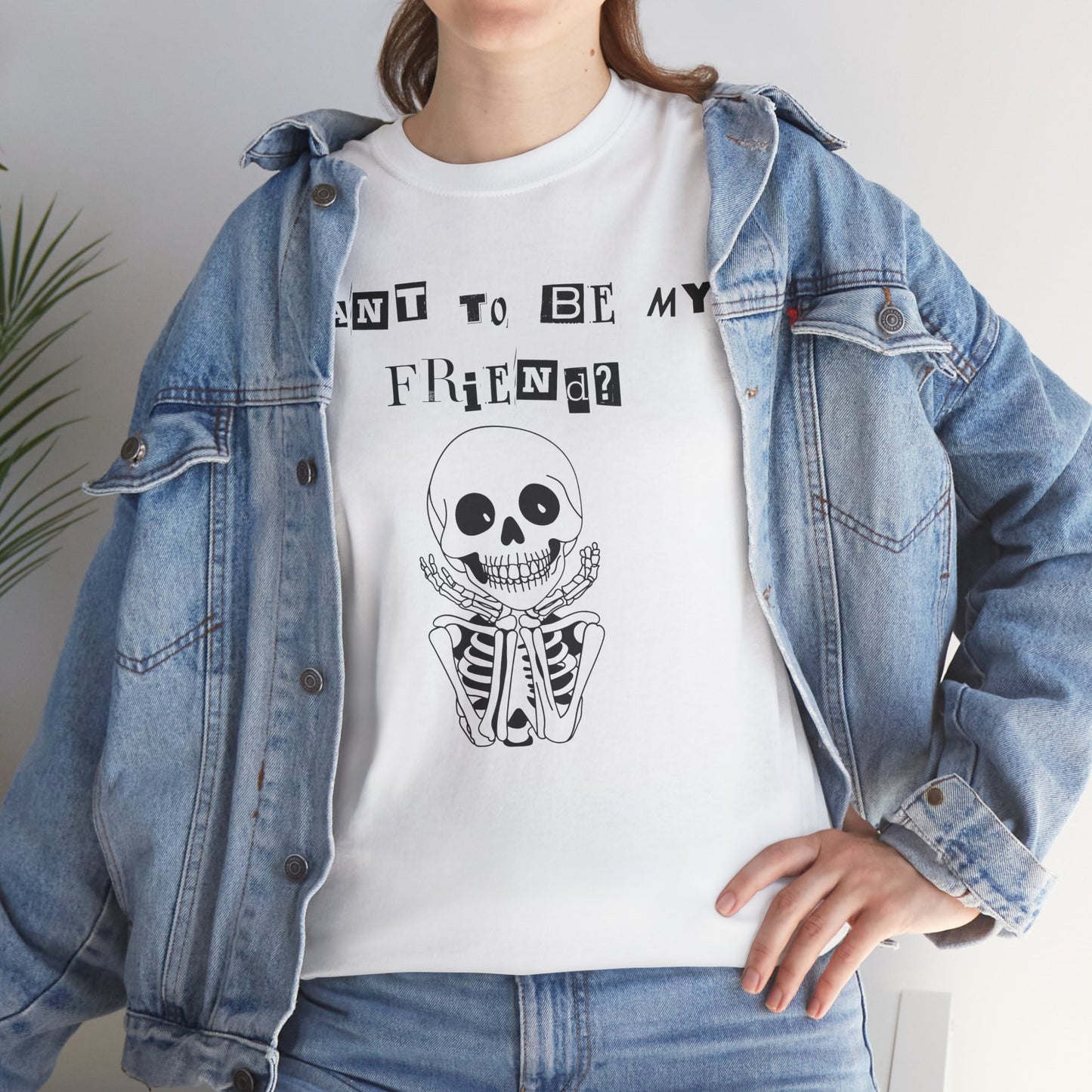 "Want To Be My Friend?" Adorable Skeleton, Unisex Tee. A Cute Halloween Gift!