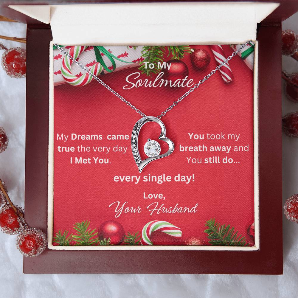 'She will absolutely melt when she sees this! "To My Soulmate-Love Your Husband", Forever Love Nacklace in White or Yellow Gold Finishes