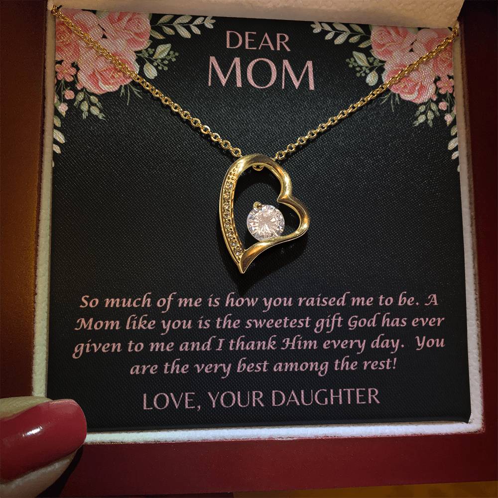 "Her eyes filled with tears as she read this- Dear Mom- Love Your Daughter" Forever Love Necklace