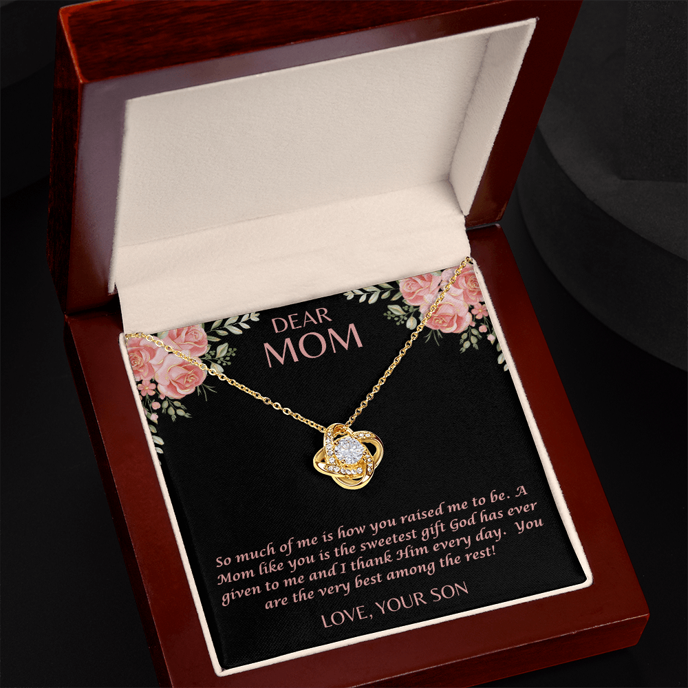 "She cried when she opened the box and read this." Love Knot Necklace.