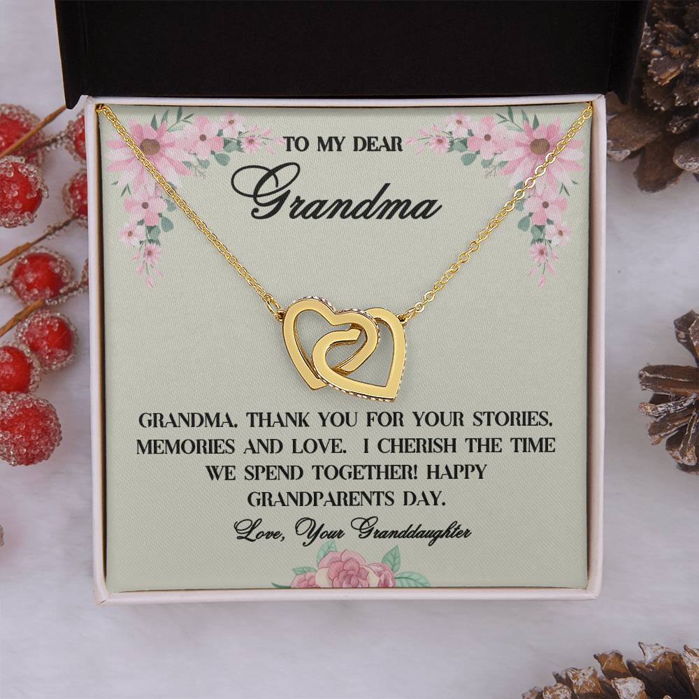 "She cried when she read this!" Interlocking Hearts Necklace (Yellow and White Gold Variants), From Granddaughter