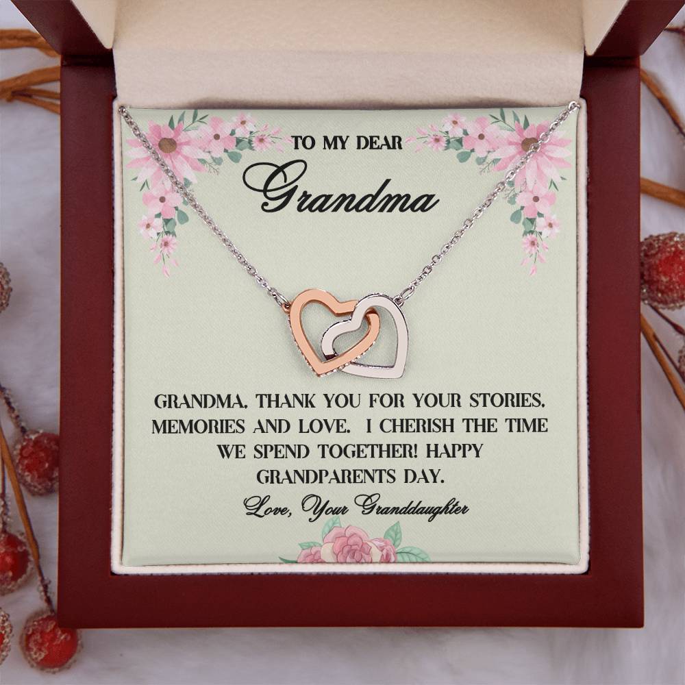 "She cried when she read this!" Interlocking Hearts Necklace (Yellow and White Gold Variants), From Granddaughter