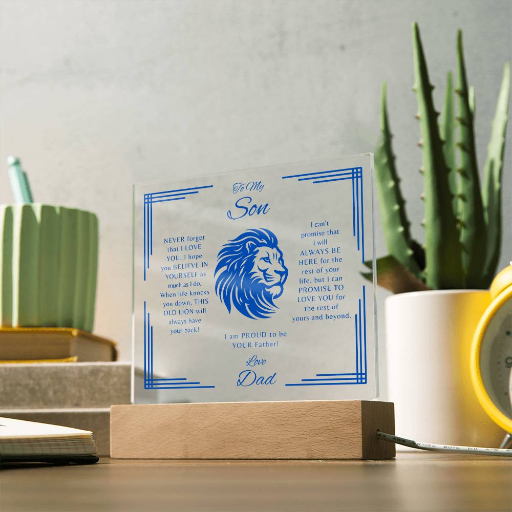 Make your Son feel proud and strong with this "To My Son, Love Dad" Custom Square Acrylic plaque!