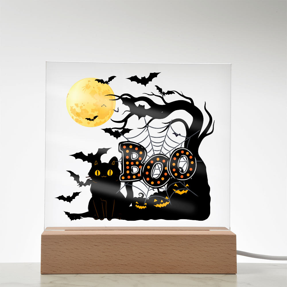 "Boo" Halloween Full Moon, Illuminated Acrylic Plaque!
