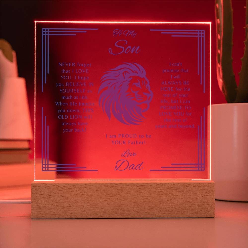 Make your Son feel proud and strong with this "To My Son, Love Dad" Custom Square Acrylic plaque!