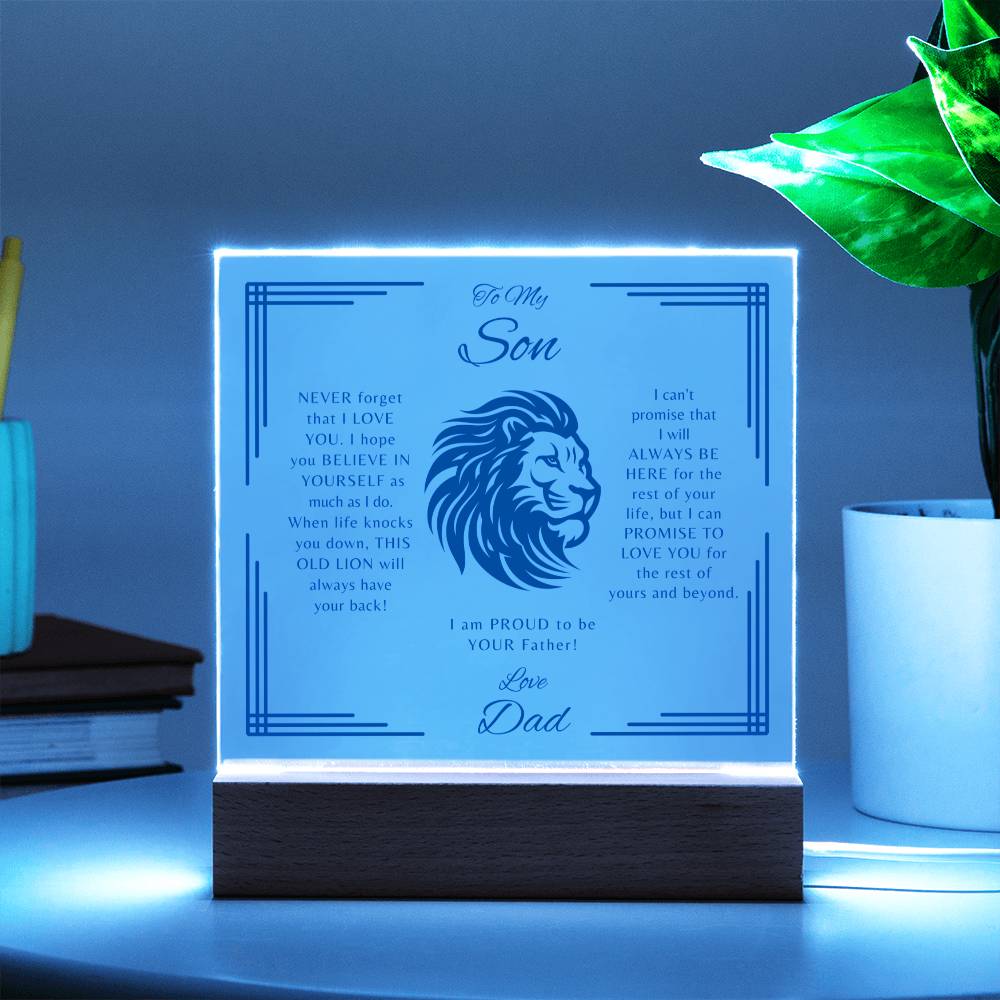 Make your Son feel proud and strong with this "To My Son, Love Dad" Custom Square Acrylic plaque!