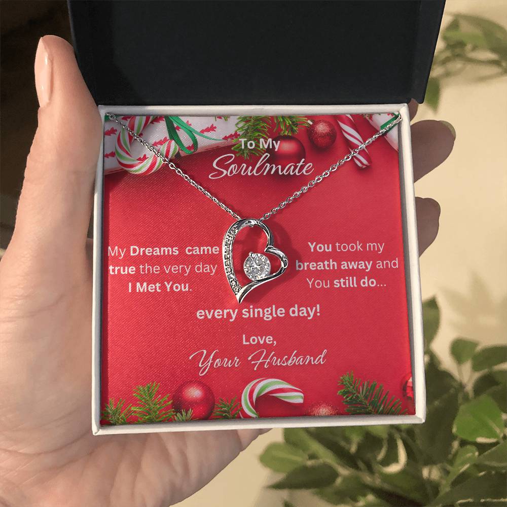 'She will absolutely melt when she sees this! "To My Soulmate-Love Your Husband", Forever Love Nacklace in White or Yellow Gold Finishes