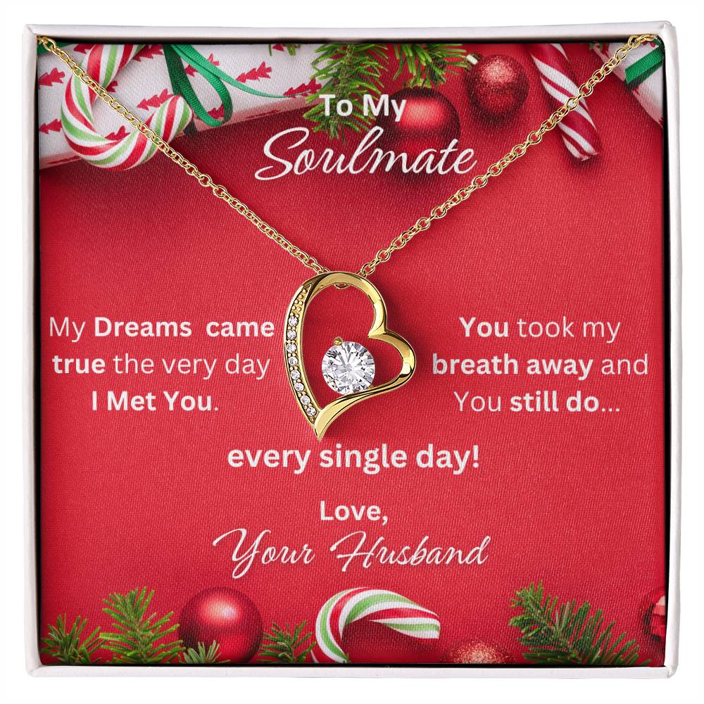 'She will absolutely melt when she sees this! "To My Soulmate-Love Your Husband", Forever Love Nacklace in White or Yellow Gold Finishes