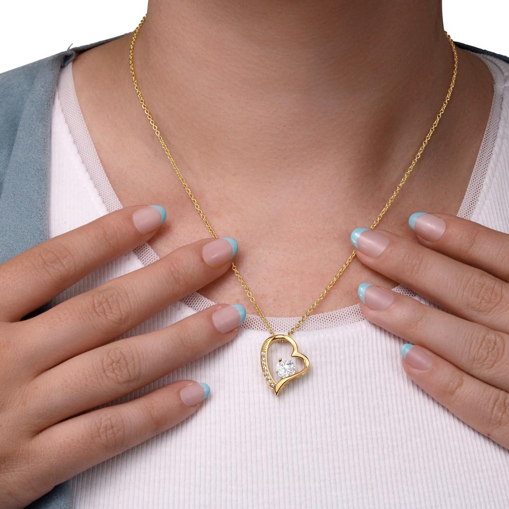 "Her eyes filled with tears as she read this- Dear Mom- Love Your Daughter" Forever Love Necklace
