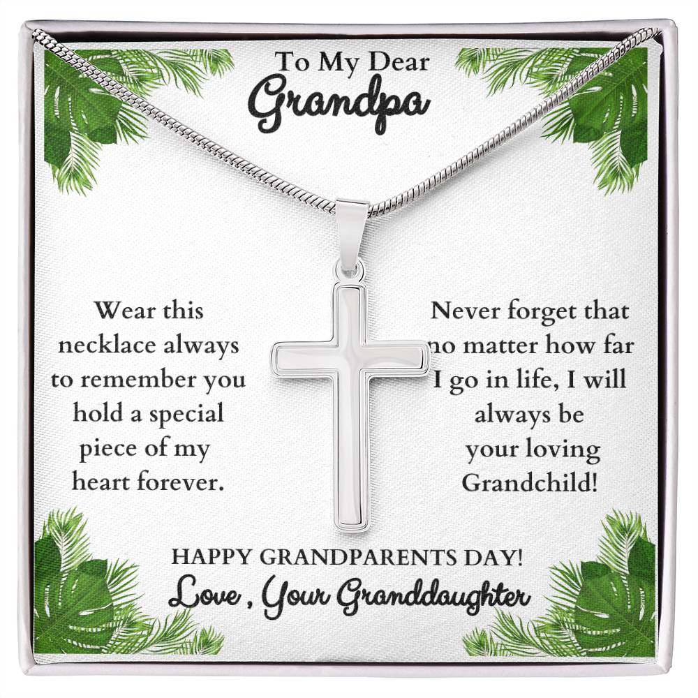 To My Dear Grandpa, Love your Granddaughter, Stainless Steel Cross