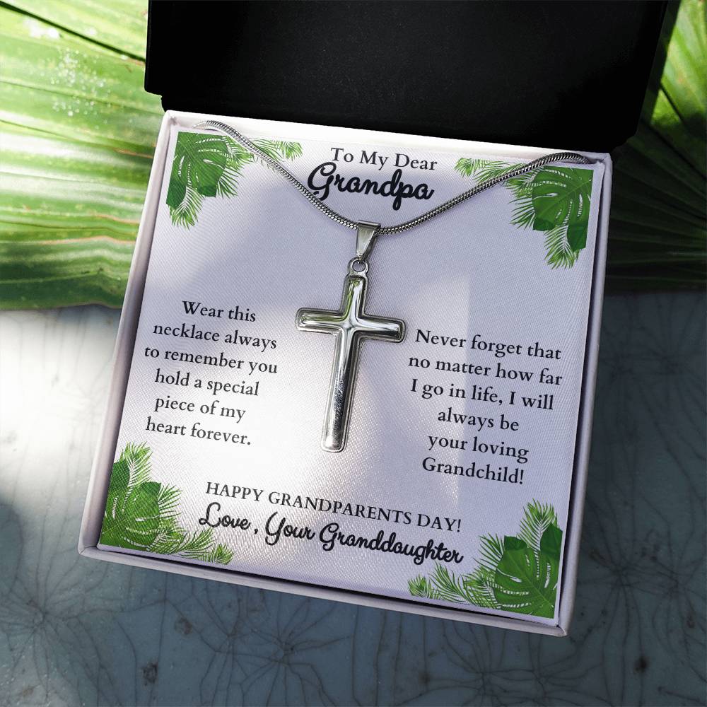 To My Dear Grandpa, Love your Granddaughter, Stainless Steel Cross