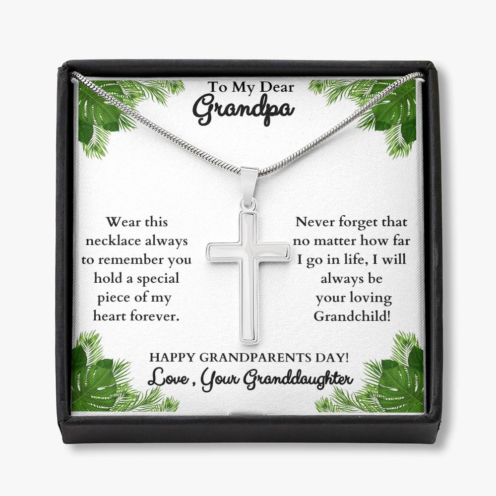 To My Dear Grandpa, Love your Granddaughter, Stainless Steel Cross