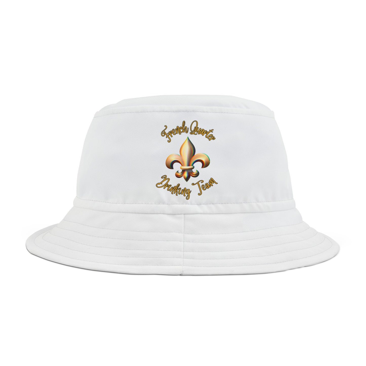 "French Quarter Drinking Team" White Bucket Hat with Black or White Stitching