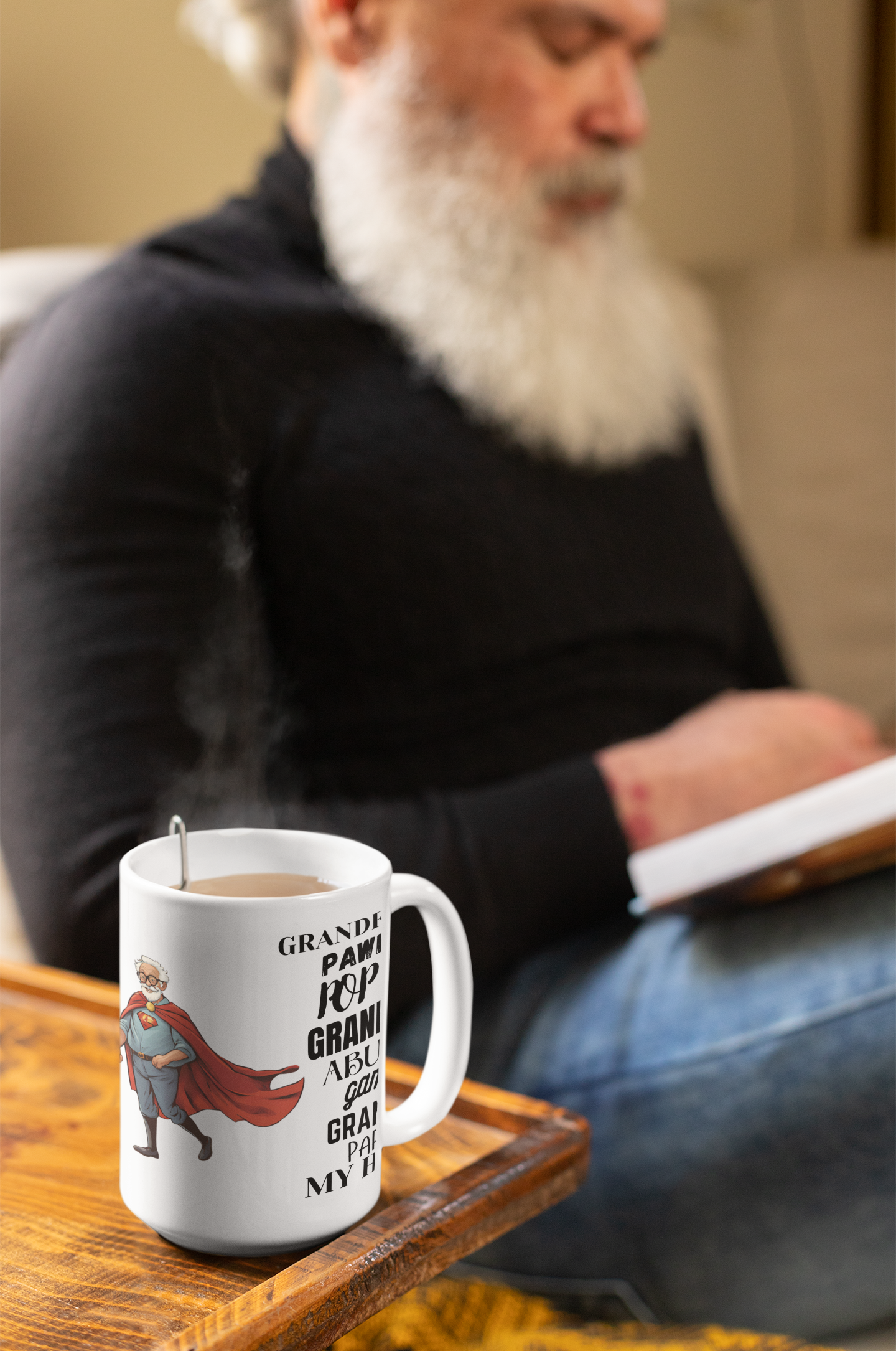 "Super Grandfather-My Hero" White Ceramic Mug, 15oz