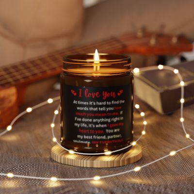"I Love You" Scented Soy Candle (Multi-Size), Amber Jar with Black label