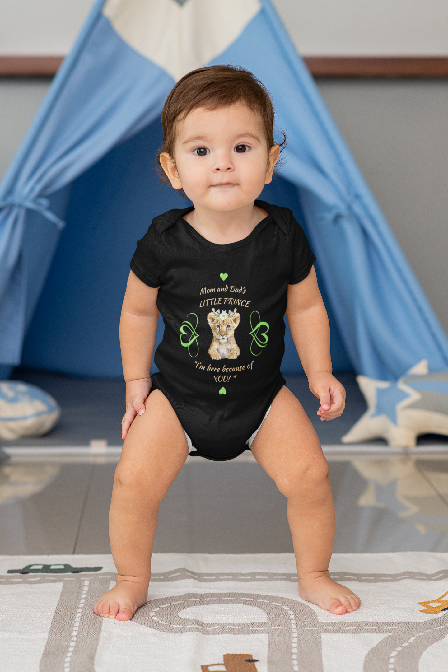 "Mom and Dad's Little Prince" Infant Jersey Bodysuit- Green Design