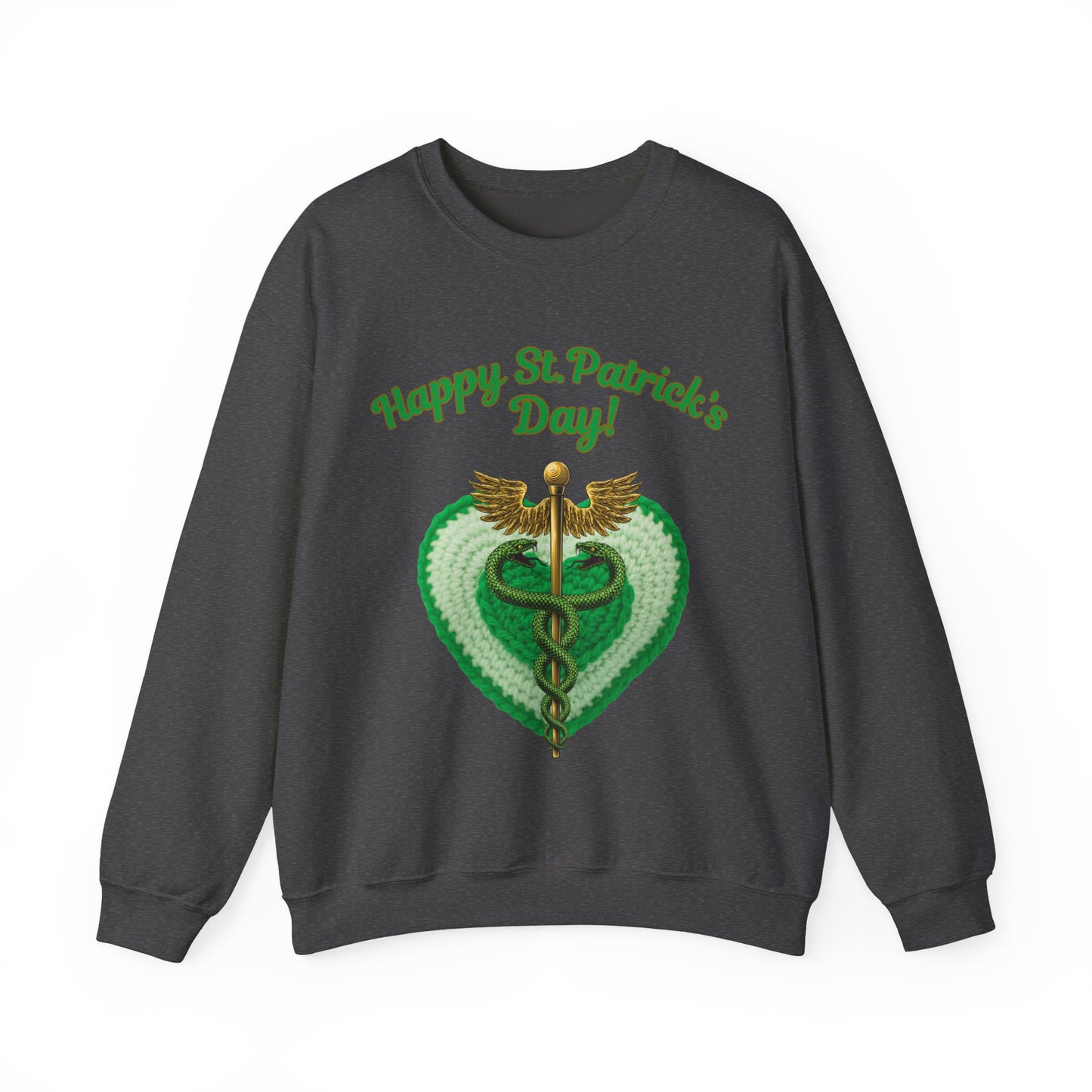 "Happy St. Patrick’s Day-Heart & Caduceus"  Unisex Sweatshirt — For Caring Health Professionals!