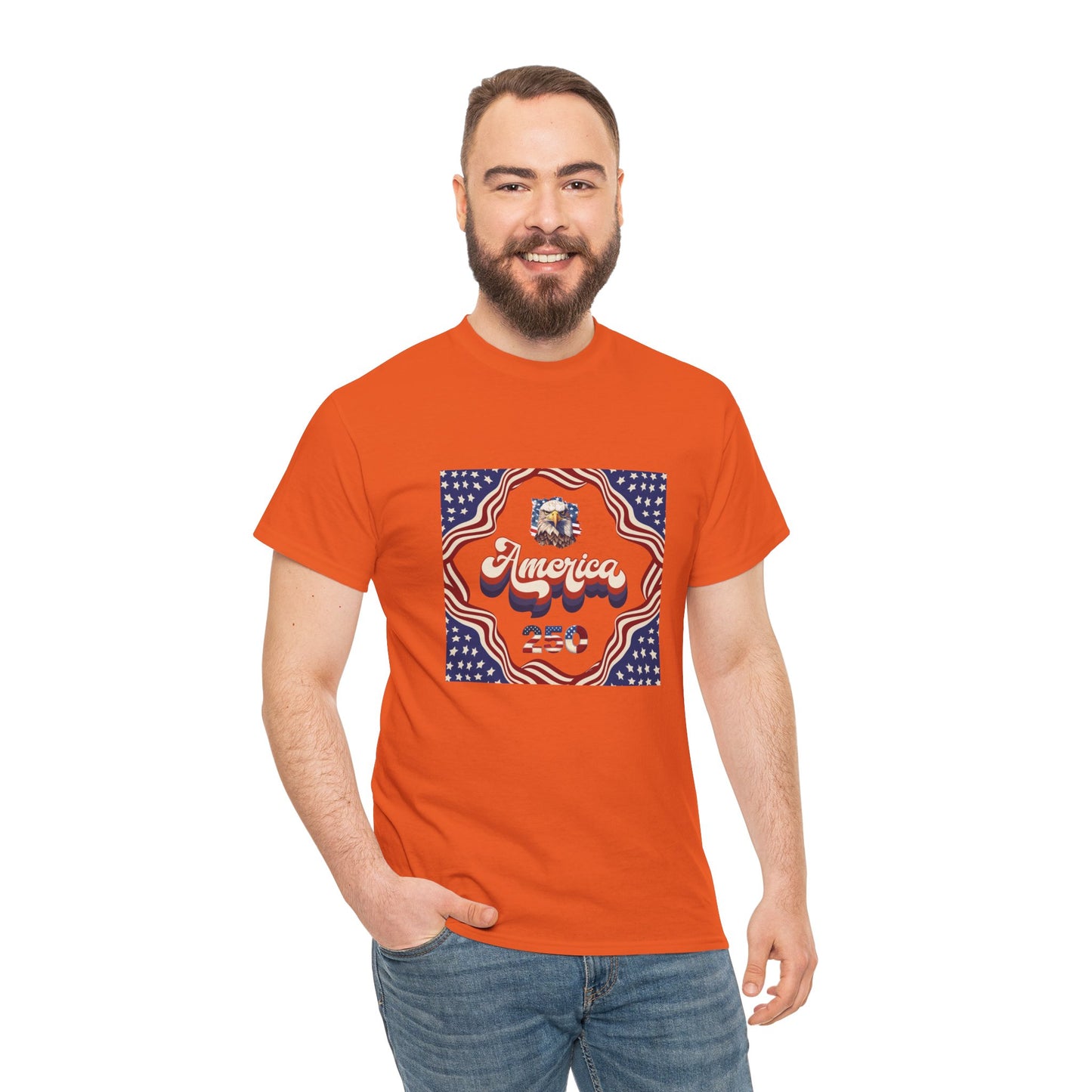 Unisex Heavy Cotton T-Shirt — Retro "America 250" Patriotic Eagle Graphic: 4th of July Celebration Tee