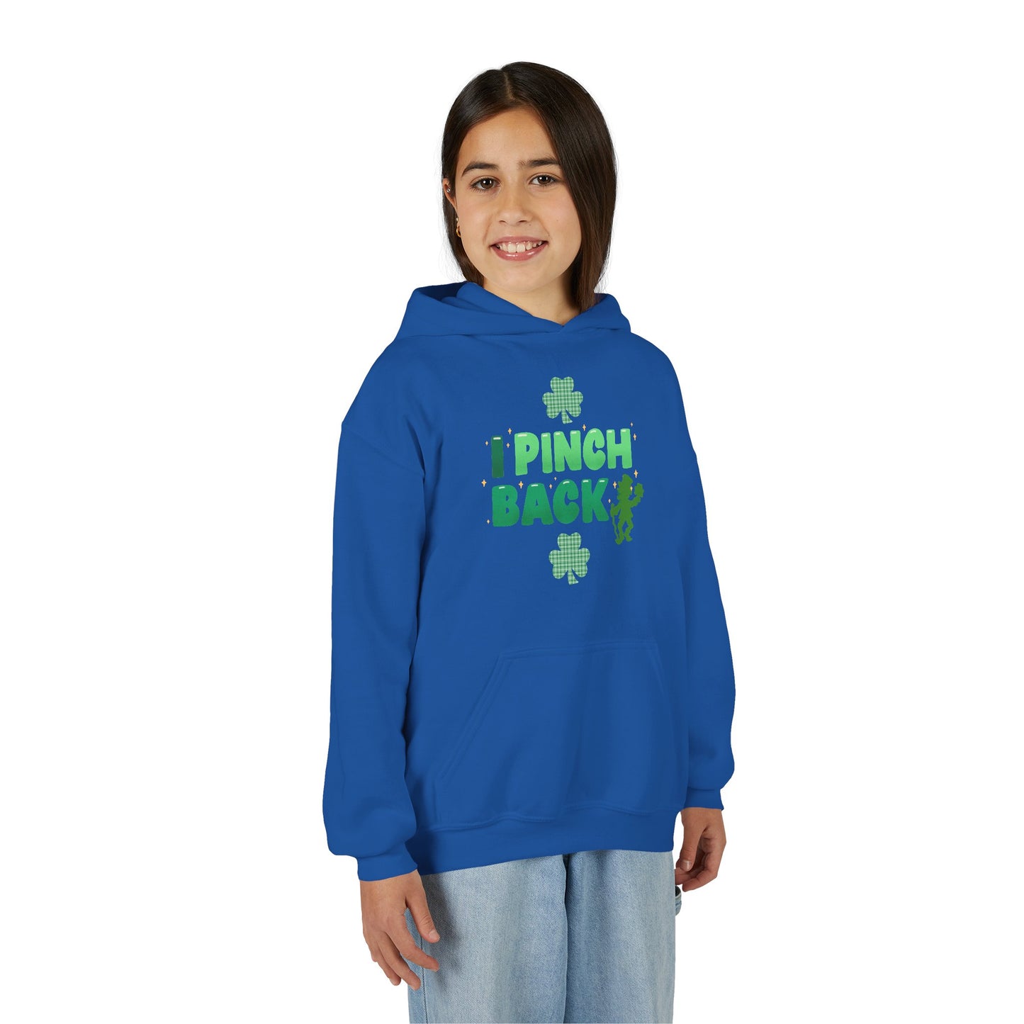 Youth St. Patrick's Day Hoodie — "I Pinch Back" Shamrock (Approach With Caution-LOL)
