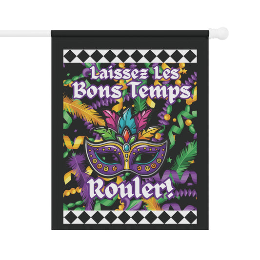 Mardi Gras Garden Banner — "Laissez Les Bons Temps Rouler" House Flag-Black