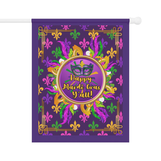 "Happy Mardi Gras Y'all",  Fleur De Lis Mardi Gras House Flag In Purple.   Let This Vibrant Paisley Banner/Flag Help You Celebrate Carnival Season!