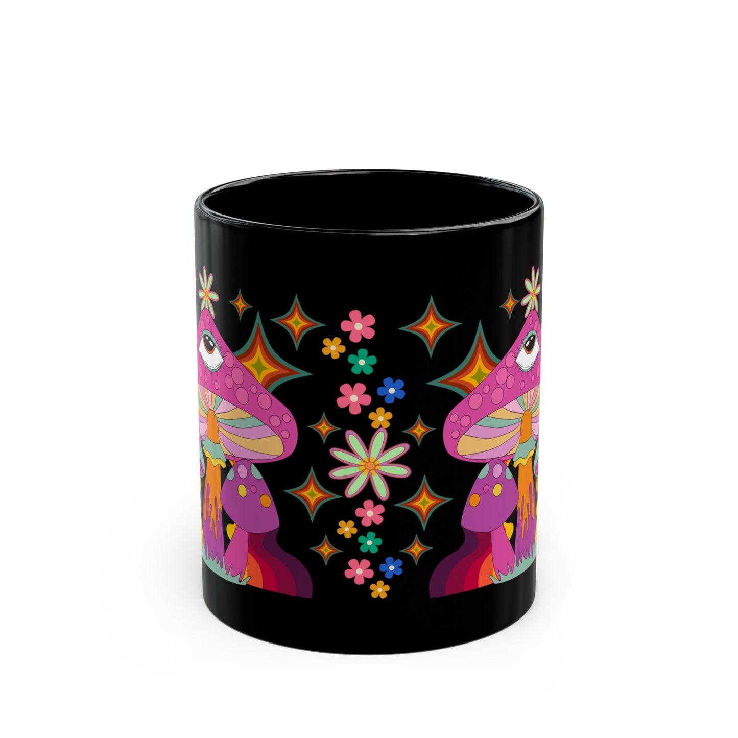 "Extra Groovy Mushrooms", Black Mug 11 oz