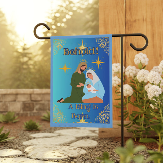 "Behold. A King Is Born!", Garden/Lawn Banner, 12 in x 18 in, Teal Ombre