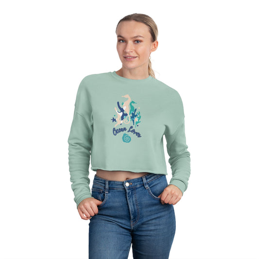 "Ocean Lover" Sea Horse & Coral Cropped Sweatshirt — Women's Beachy Crop Top