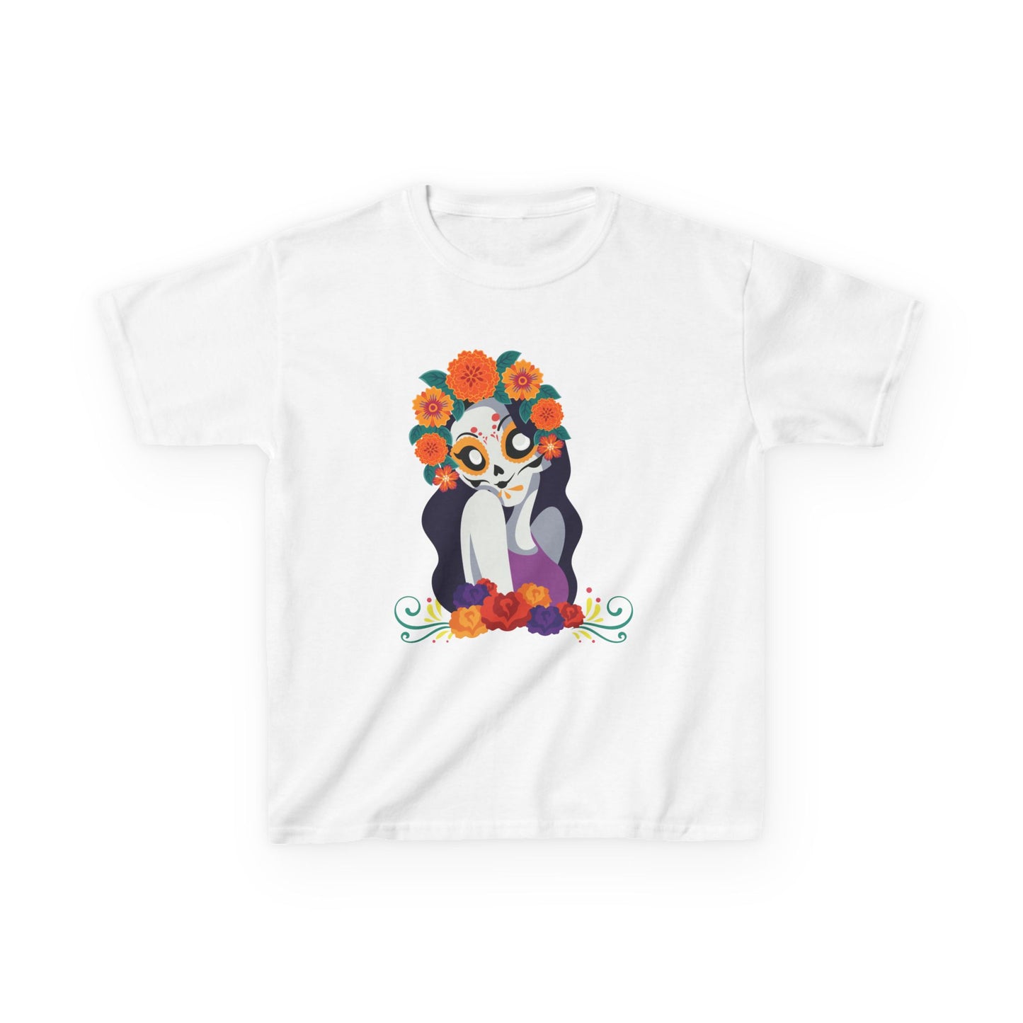 "Katrina Floral Sugar Skull" Floral Cartoon Kids Tee