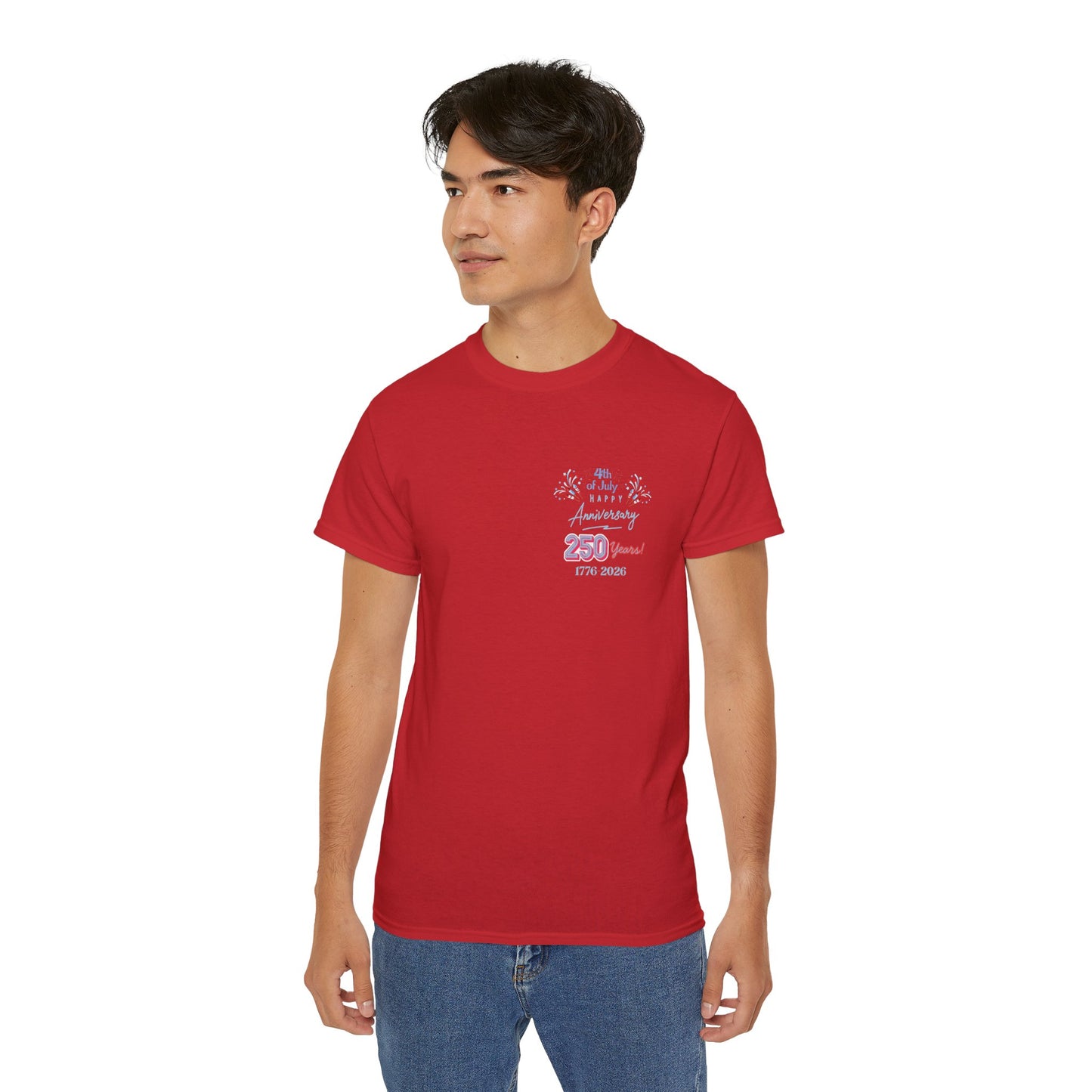 Statue of Liberty Patriotic T-Shirt — "Made In America -Happy Anniversary 1776-2026"  Front & Back Design