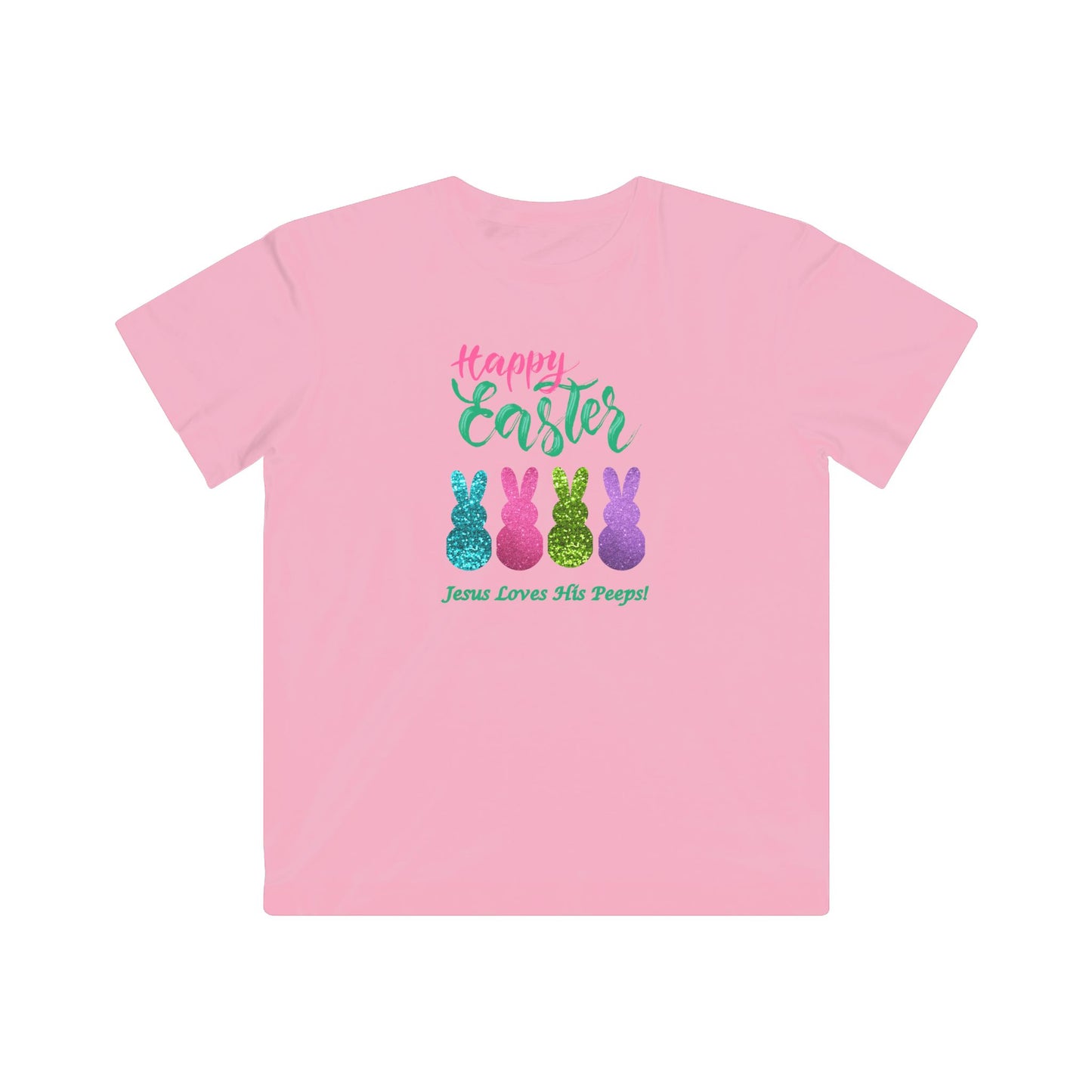 "Happy Easter" Kids Fine Jersey Tee - Glitter Bunny Design