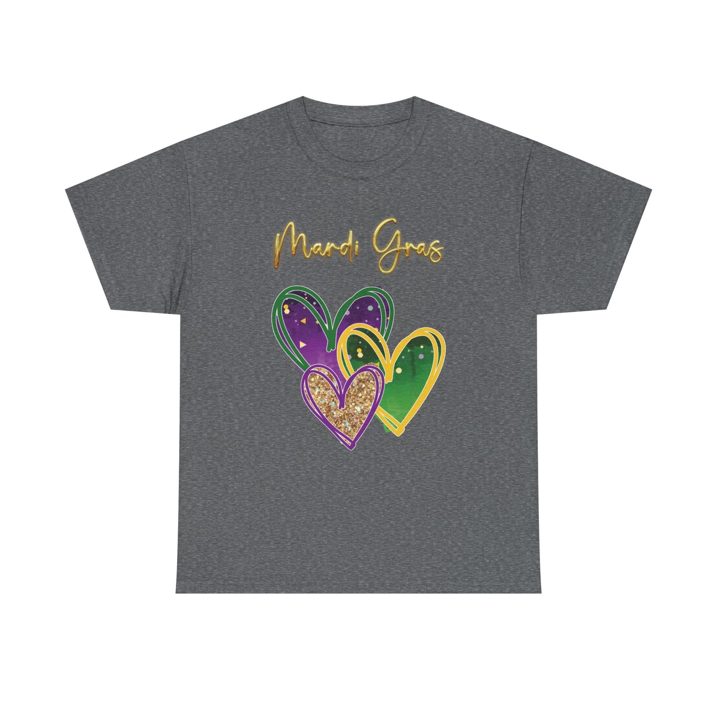 "Mardi Gras Hearts" Unisex T-Shirt.  A "Heart Felt"  Celebration Of Carnival In Purple, Green & Gold!