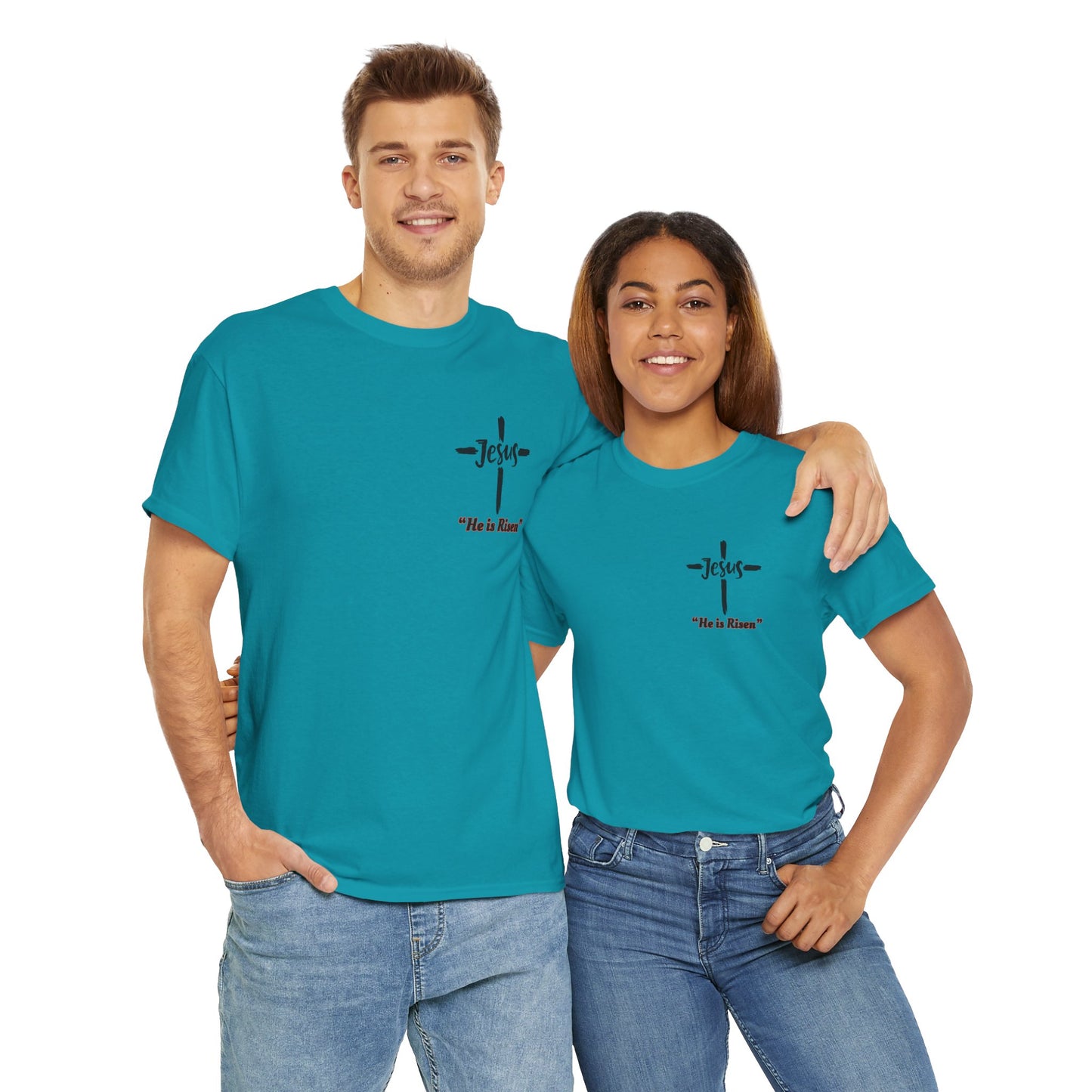 "He is Risen"  Front and Back Design, Unisex Heavy Cotton Tee