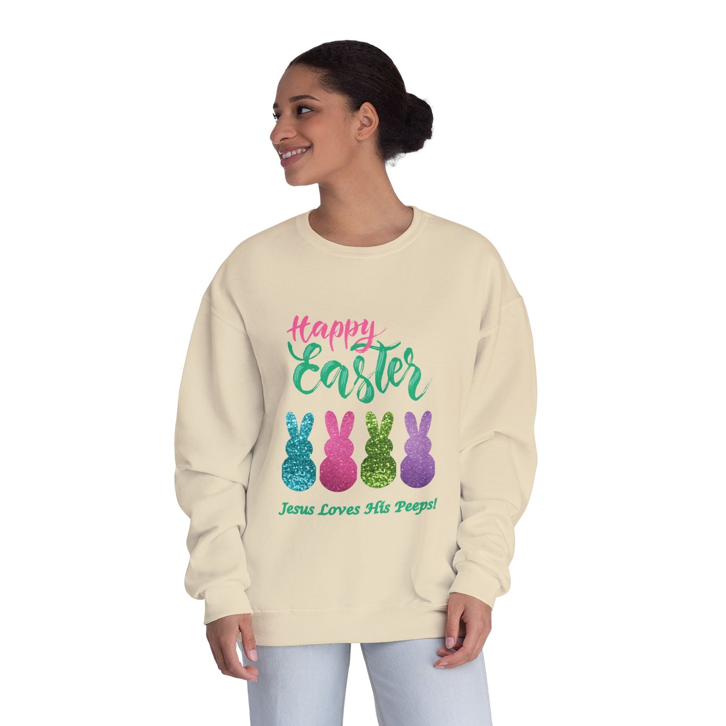 "Happy Easter-Jesus Loves His Peeps!", Unisex NuBlend® Crewneck Sweatshirt