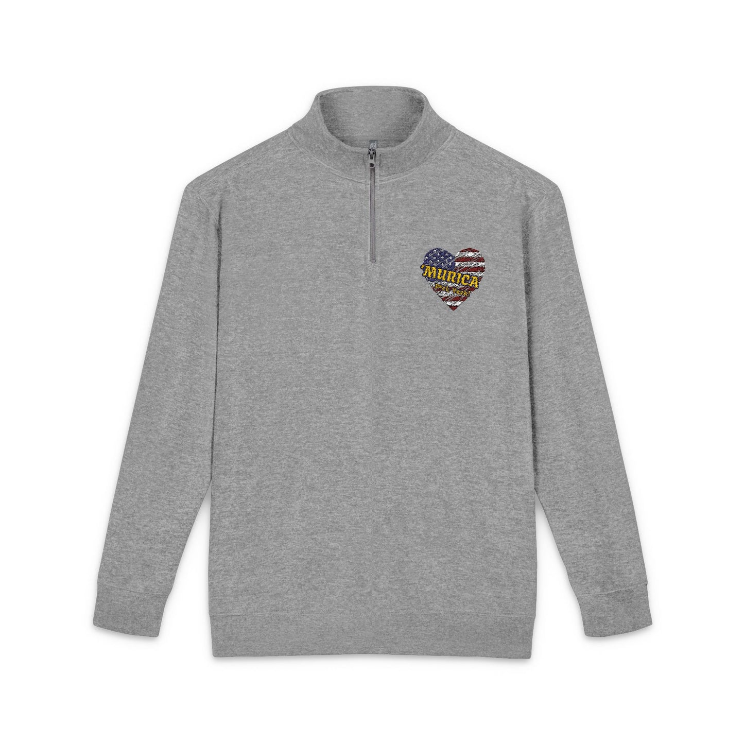 "Murica" Heart Shaped American Flag, Embroidered, Unisex Fleece Pullover