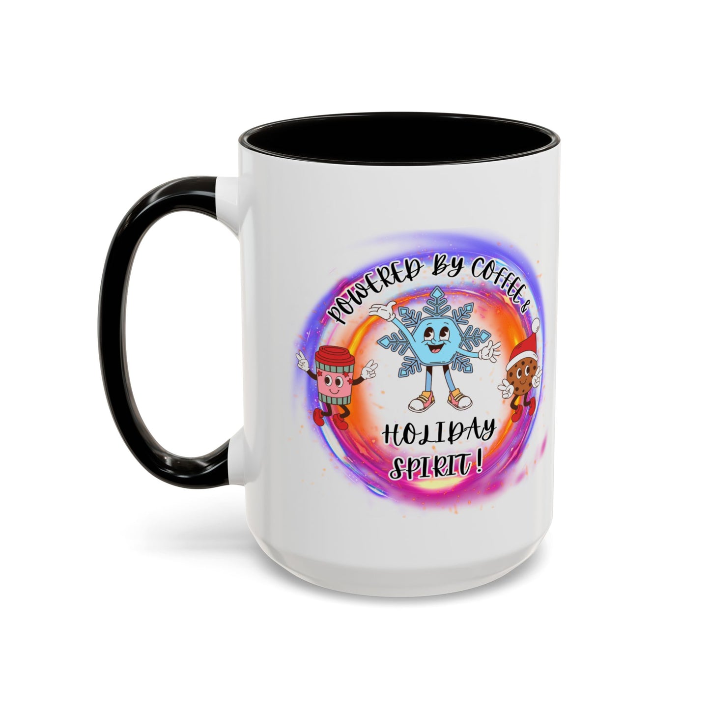 "Powered By Coffee and Christmas Spirit"   Two Tone Accent  Mugs (11oz, 15oz)