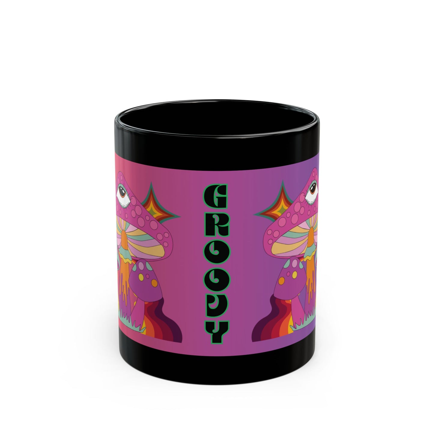 "Groovy Ombre Mushroom" Mug,  Black Ceramic Coffee Mugs In 15oz & 11oz