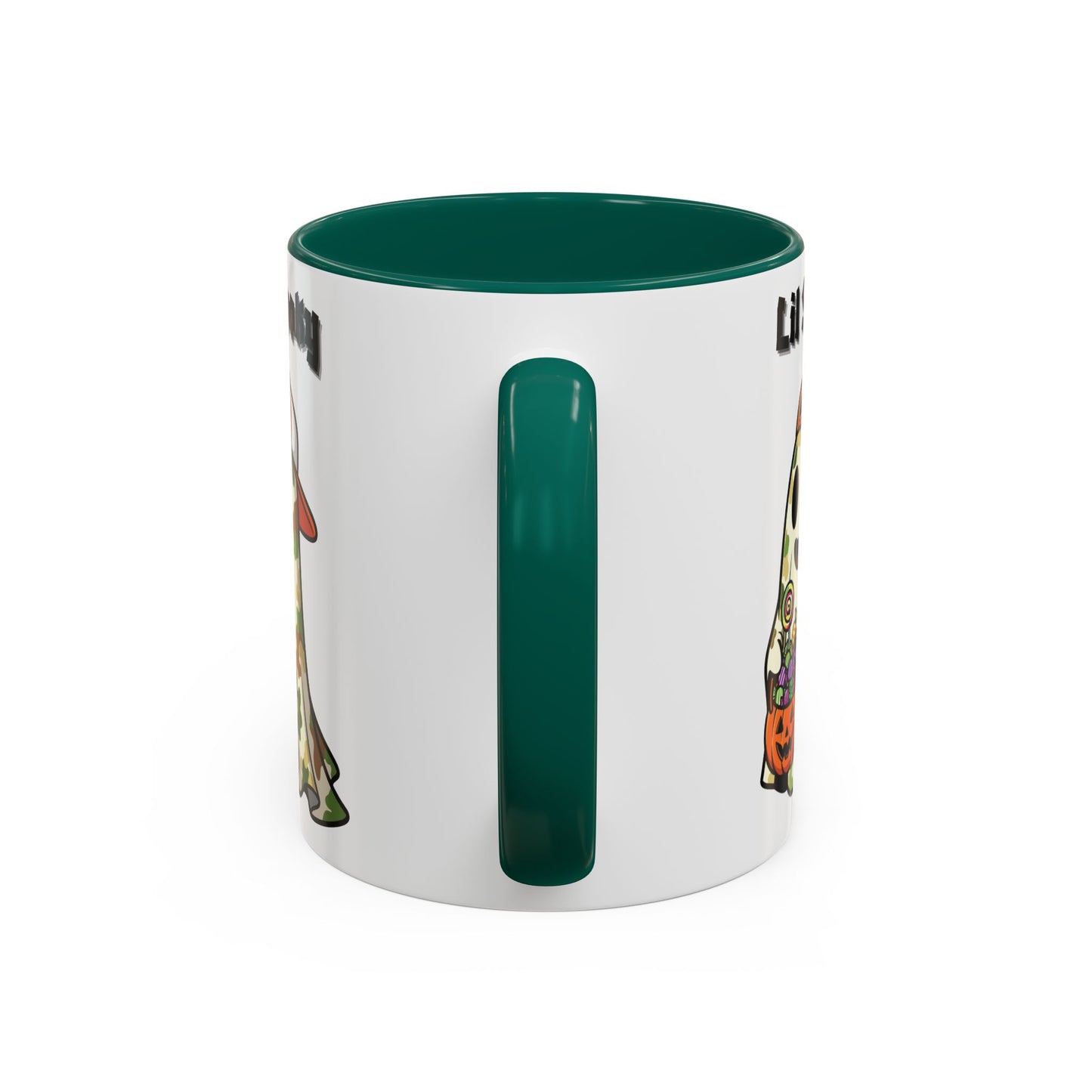 "Lil Spooky"  White Ceramic Halloween Mug With Colorful Accents — Cute Ghost Trick-or-Treat Ceramic Mug (11oz/15oz)