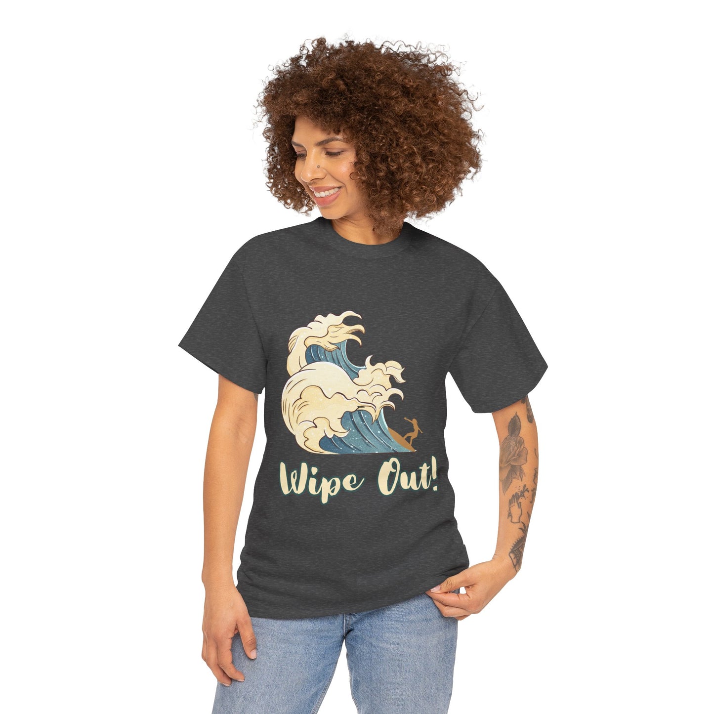 Surf-Inspired Unisex Heavy Cotton Tee - "Wipe Out!" Graphic