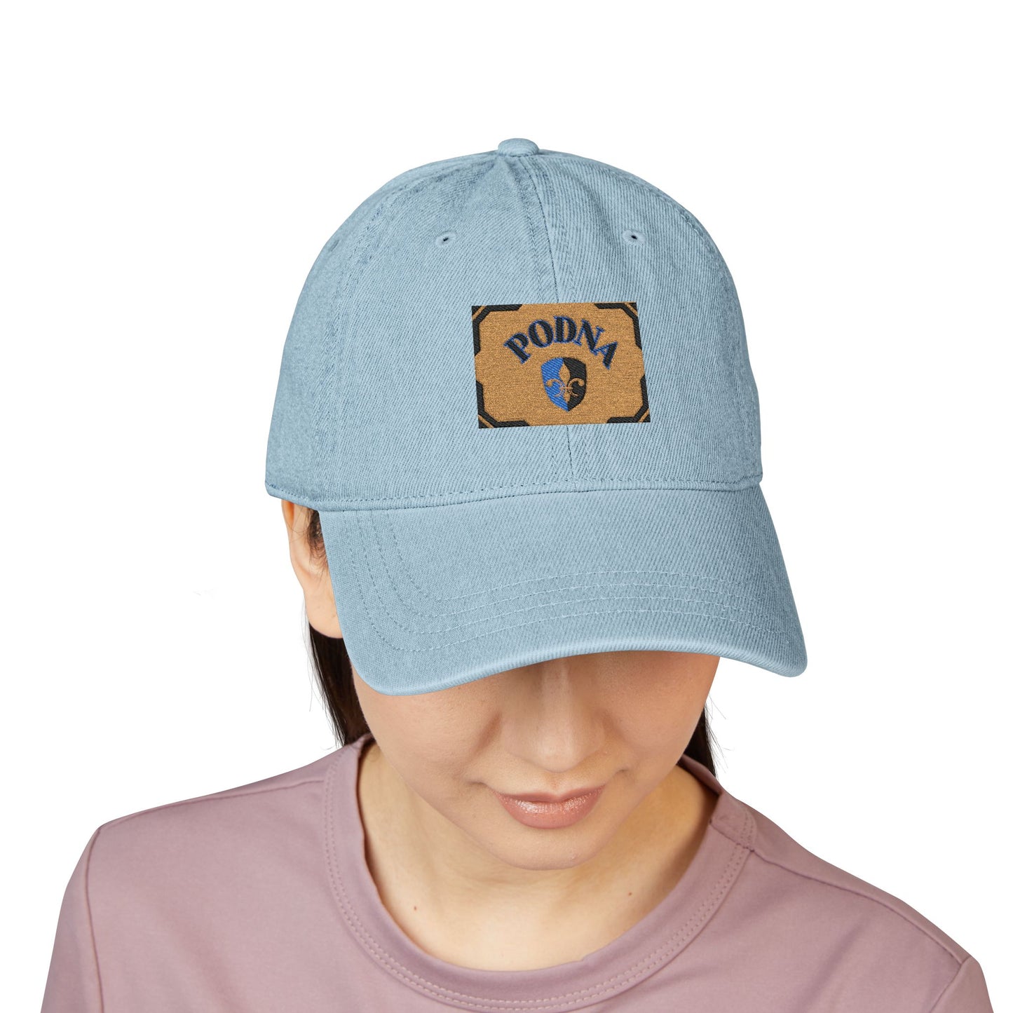 Embroidered Denim Hat with "PODNA" Logo