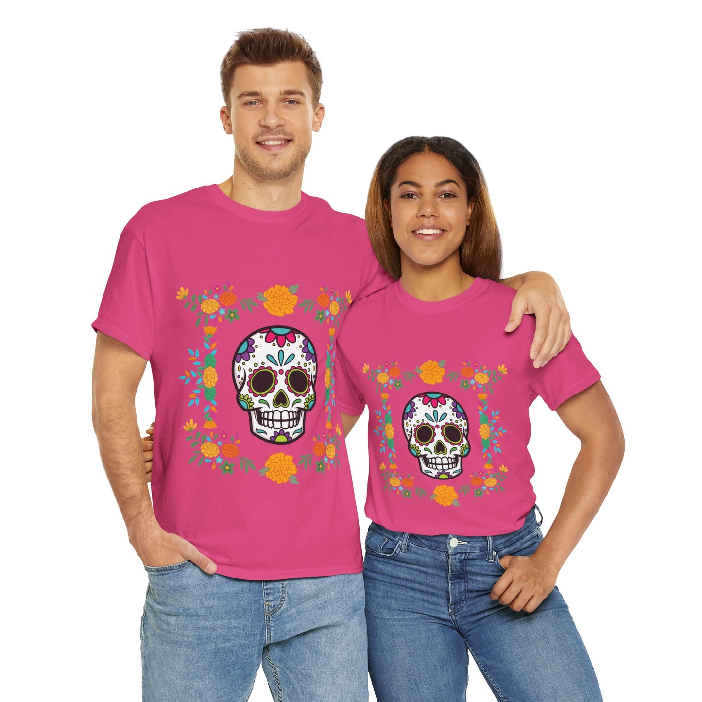 "Day of the Dead" Unisex Heavy Cotton Tee, Colorful Sugar Skull Design!