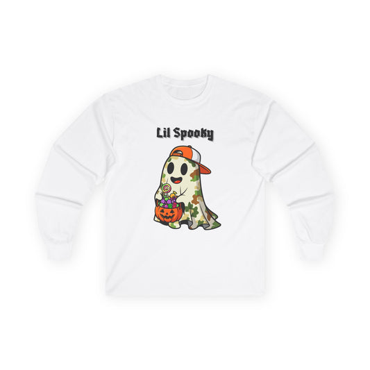 "Lil Spooky" Long Sleeve Unisex Adult CottonTee, Cute Ghost Shirt, Halloween Apparel,