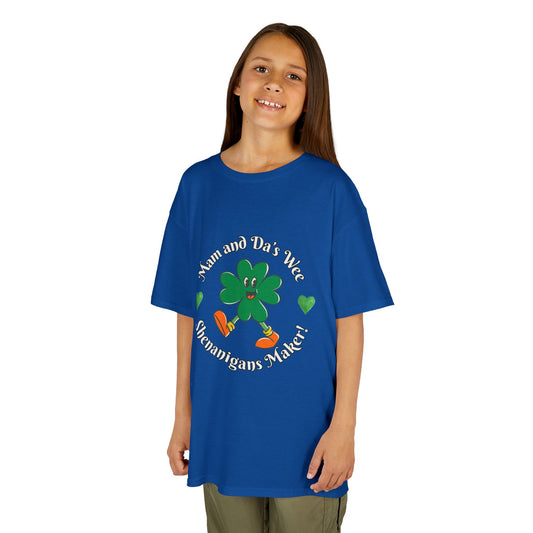 "Mam and Da's Wee Shenanigans Maker" Kids/Youth Heavy Cotton Tee.  A Fun Tee For The Kids To Wear Around St. Patrick's Day!